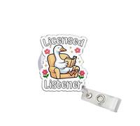 314PI Licensed Listener 2" Badge Reels, Funny Reading Goose Alligator Clip Acrylic ID Badge Holder, Badge Lanyard, Mental Health Counseling Scrub Accessories DIY for Friend Nurses Teachers Co-Workers