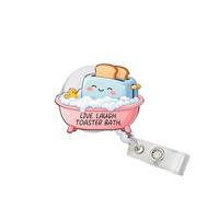 314PI Live Laugh Toaster Bath 2" Badge Reels, Funny Sarcastic Alligator Clip Acrylic ID Badge Holder, Badge Lanyard, Dark Humor Kawaii Toaster Accessories DIY for Friend Nurses Teachers Co-Worker