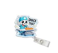 314PI Smack that Skeleton 2" Badge Reels, Funny Alligator Clip Acrylic ID Badge Holder, Badge Lanyard, Healthcare Humor Skeleton Scrub Accessories DIY for Friend Nurses Doctors Med Surgeons