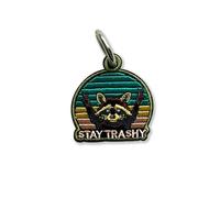 314PI Stay Trash Raccoon Embroidery Keychain, Size 2" Embroidered Tag Keychains, Embroidery Patch with Colorful Keyrings for Backpack Clothes Motorcycles Scooters Cars Key Accessories, Funny Gifts