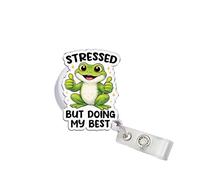 314PI Stressed But Doing My Best Frog 2" Badge Reels, Funny Meme Animal Alligator Clip Acrylic ID Badge Holder, Badge Lanyard, Mental Health Accessories DIY for Friend Nurses Doctors Co-Workers