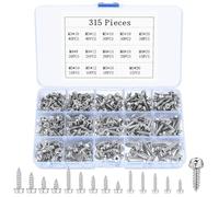 315 Pcs M3 M4 M5 Hex Head Self Tapping Screws, Phillips Hex Flange Washer Head Sheet Metal Screws, Sheet to Timber Roofing Screws for Plastic Drywall Wood Screws - Carbon Steel, Silver Screws