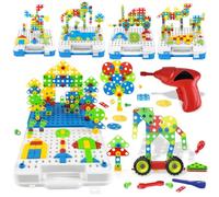 315 PCS STEM Educational Building Toys for Kids Ages 4-8, Building Blocks with Electric Drill Toy, Toddler Screw Toy, Kids Tool Set, Creative Mosaic Montessori Play Toolbox for Boys Girls Preschool