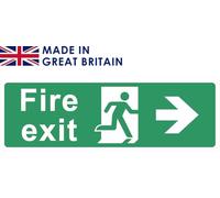 315mm x 105mm x 3mm premium composite aluminium Fire exit sign (right arrow) with rounded corners. Permanent signs for buildings