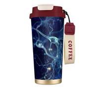 316 Stainless Steel Eco-Friendly Travel Office Mug Wall Travel Car Cup Coffee Cup with Lanyard, 3D Brain Cell Neuron Neurology,Red