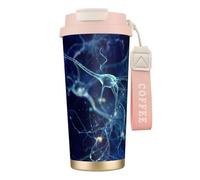 316 Stainless Steel Eco-Friendly Travel Office Mug Wall Travel Car Cup Coffee Cup with Lanyard, 3D Brain Cell Neuron Neurology,Pink
