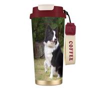 316 Stainless Steel Eco-Friendly Travel Office Mug Wall Travel Car Cup Coffee Cup with Lanyard, Bad Dog Border Collie,Red