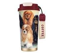 316 Stainless Steel Eco-Friendly Travel Office Mug Wall Travel Car Cup Coffee Cup with Lanyard, Black Golden Cavalier King Charles Spaniel,Red