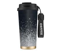 316 Stainless Steel Eco-Friendly Travel Office Mug Wall Travel Car Cup Coffee Cup with Lanyard, Black Silver Glitter Diamond Sparkly,Black
