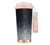 316 Stainless Steel Eco-Friendly Travel Office Mug Wall Travel Car Cup Coffee Cup with Lanyard, Black Silver Glitter Diamond Sparkly,Pink
