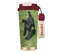 316 Stainless Steel Eco-Friendly Travel Office Mug Wall Travel Car Cup Coffee Cup with Lanyard, Black Standard Poodle,Red