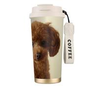 316 Stainless Steel Eco-Friendly Travel Office Mug Wall Travel Car Cup Coffee Cup with Lanyard, Black Toy Poodle,White