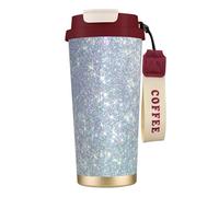 316 Stainless Steel Eco-Friendly Travel Office Mug Wall Travel Car Cup Coffee Cup with Lanyard, Bling Silver Printed Glitter,Red