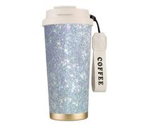 316 Stainless Steel Eco-Friendly Travel Office Mug Wall Travel Car Cup Coffee Cup with Lanyard, Bling Silver Printed Glitter,White