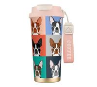 316 Stainless Steel Eco-Friendly Travel Office Mug Wall Travel Car Cup Coffee Cup with Lanyard, Boston Terrier Dog,Pink