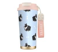 316 Stainless Steel Eco-Friendly Travel Office Mug Wall Travel Car Cup Coffee Cup with Lanyard, Boston Terrier Dog Pattern,Pink