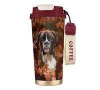 316 Stainless Steel Eco-Friendly Travel Office Mug Wall Travel Car Cup Coffee Cup with Lanyard, Boxer Dogs Autumn,Red