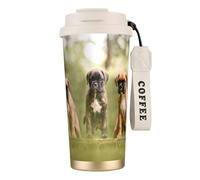 316 Stainless Steel Eco-Friendly Travel Office Mug Wall Travel Car Cup Coffee Cup with Lanyard, Boxer Dogs Puppies Pets Family Dogs,White