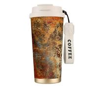 316 Stainless Steel Eco-Friendly Travel Office Mug Wall Travel Car Cup Coffee Cup with Lanyard, Brown Rust Colorful Metal Rusty Steel Iron Structure,White