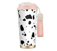 316 Stainless Steel Eco-Friendly Travel Office Mug Wall Travel Car Cup Coffee Cup with Lanyard, Cow Skin Dalmatians Dog Spots Animal Animals Dalmatian,Pink