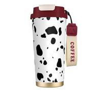 316 Stainless Steel Eco-Friendly Travel Office Mug Wall Travel Car Cup Coffee Cup with Lanyard, Cow Skin Dalmatians Dog Spots Animal Animals Dalmatian,Red