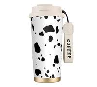 316 Stainless Steel Eco-Friendly Travel Office Mug Wall Travel Car Cup Coffee Cup with Lanyard, Cow Skin Dalmatians Dog Spots Animal Animals Dalmatian,White