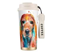316 Stainless Steel Eco-Friendly Travel Office Mug Wall Travel Car Cup Coffee Cup with Lanyard, Cute Art Cocker Spaniel Dog Cool,White