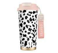 316 Stainless Steel Eco-Friendly Travel Office Mug Wall Travel Car Cup Coffee Cup with Lanyard, Dalmatian Dog Seamless Pattern Or Cow Skin,Pink