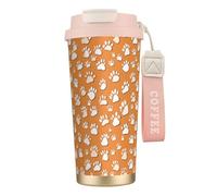 316 Stainless Steel Eco-Friendly Travel Office Mug Wall Travel Car Cup Coffee Cup with Lanyard, Dog Paw,Pink