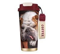 316 Stainless Steel Eco-Friendly Travel Office Mug Wall Travel Car Cup Coffee Cup with Lanyard, English Bulldogs Muzzle Pets Sleeping Dogs,Red