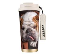 316 Stainless Steel Eco-Friendly Travel Office Mug Wall Travel Car Cup Coffee Cup with Lanyard, English Bulldogs Muzzle Pets Sleeping Dogs,White