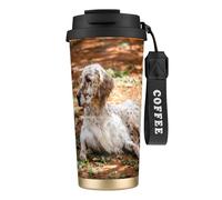 316 Stainless Steel Eco-Friendly Travel Office Mug Wall Travel Car Cup Coffee Cup with Lanyard, English Setter Autumn Pets Dogs English,Black