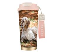 316 Stainless Steel Eco-Friendly Travel Office Mug Wall Travel Car Cup Coffee Cup with Lanyard, English Setter Autumn Pets Dogs English,Pink