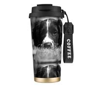 316 Stainless Steel Eco-Friendly Travel Office Mug Wall Travel Car Cup Coffee Cup with Lanyard, English Springer Spaniel,Black