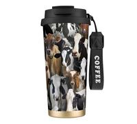 316 Stainless Steel Eco-Friendly Travel Office Mug Wall Travel Car Cup Coffee Cup with Lanyard, Farm Animals Dairy Cows Cow,Black