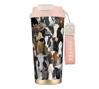 316 Stainless Steel Eco-Friendly Travel Office Mug Wall Travel Car Cup Coffee Cup with Lanyard, Farm Animals Dairy Cows Cow,Pink