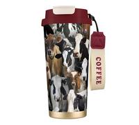 316 Stainless Steel Eco-Friendly Travel Office Mug Wall Travel Car Cup Coffee Cup with Lanyard, Farm Animals Dairy Cows Cow,Red