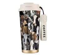316 Stainless Steel Eco-Friendly Travel Office Mug Wall Travel Car Cup Coffee Cup with Lanyard, Farm Animals Dairy Cows Cow,White