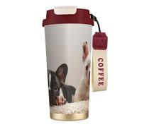316 Stainless Steel Eco-Friendly Travel Office Mug Wall Travel Car Cup Coffee Cup with Lanyard, French Bulldog Dog Pattern,Red