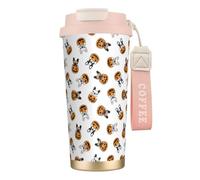 316 Stainless Steel Eco-Friendly Travel Office Mug Wall Travel Car Cup Coffee Cup with Lanyard, French Bulldog Pumpkin Halloween,Pink