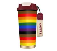 316 Stainless Steel Eco-Friendly Travel Office Mug Wall Travel Car Cup Coffee Cup with Lanyard, Gay Pride Rainbow LGBT Flag,Red