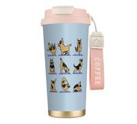 316 Stainless Steel Eco-Friendly Travel Office Mug Wall Travel Car Cup Coffee Cup with Lanyard, German Shepherd Dog,Pink