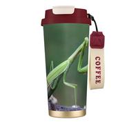 316 Stainless Steel Eco-Friendly Travel Office Mug Wall Travel Car Cup Coffee Cup with Lanyard, Green Praying-Mantis,Red