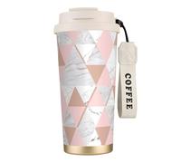 316 Stainless Steel Eco-Friendly Travel Office Mug Wall Travel Car Cup Coffee Cup with Lanyard, Grey and Pink Rose Gold Marble Diamond,White