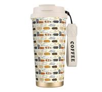316 Stainless Steel Eco-Friendly Travel Office Mug Wall Travel Car Cup Coffee Cup with Lanyard, Guinea Pig Parade,White