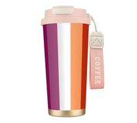 316 Stainless Steel Eco-Friendly Travel Office Mug Wall Travel Car Cup Coffee Cup with Lanyard, LGBT Gay Lesbian Flag,Pink