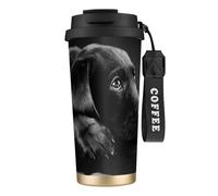 316 Stainless Steel Eco-Friendly Travel Office Mug Wall Travel Car Cup Coffee Cup with Lanyard, Lovely Black Labrador Dog,Black