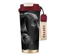 316 Stainless Steel Eco-Friendly Travel Office Mug Wall Travel Car Cup Coffee Cup with Lanyard, Lovely Black Labrador Dog,Red