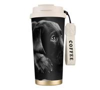 316 Stainless Steel Eco-Friendly Travel Office Mug Wall Travel Car Cup Coffee Cup with Lanyard, Lovely Black Labrador Dog,White