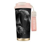 316 Stainless Steel Eco-Friendly Travel Office Mug Wall Travel Car Cup Coffee Cup with Lanyard, Lovely Black Labrador Dog,Pink